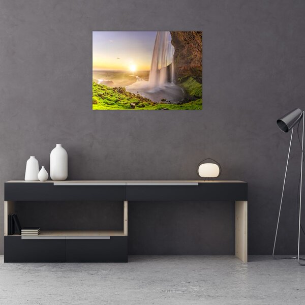 Obraz - Seljalandsfoss zpoza nitra jeskyně (70x50 cm)
