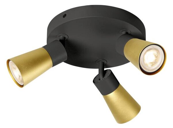 SLV 1008337 Puri 2.0 Cone, černozlaté stropní svítidlo 3xGU10 s kulatou základnou, průměr 18cm