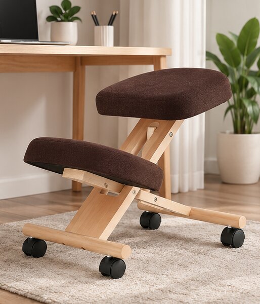 Ergonomická klekačka, dřevo/látka, 46x65x52-72 cm, buk/hnědá, Tempo Kondela FLONET