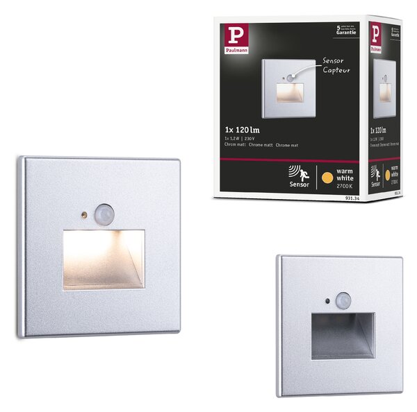 Paulmann 93134 Edge Quadro, svítidlo do stěny se senzorem, 1x1,2W LED 2700K, matný chrom, 8x8cm