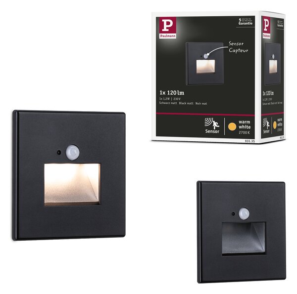 Paulmann 93135 Edge Quadro, svítidlo do stěny se senzorem, 1x1,2W LED 2700K, matná černá, 8x8cm