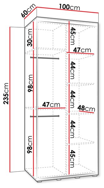 Úzká šatní skříň 100 cm HERONA - kašmír / černá