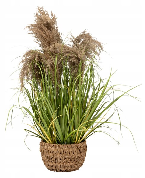 UMĚLÁ TRÁVA V PLETENÉM KVĚTINÁČI, 80 CM, PRŮMĚR 23,3 CM