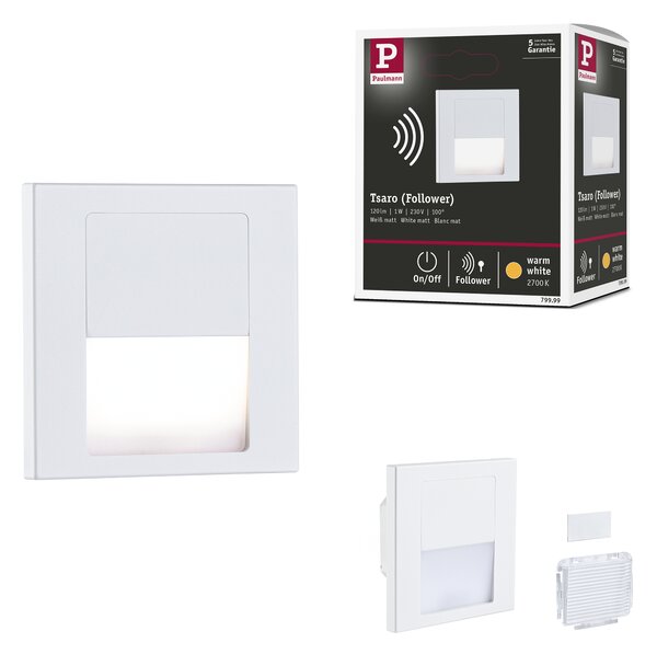 Paulmann 79999 Tsaro follower, svítidlo do stěny, 1W LED 2700K, matná bílá, 8x8cm