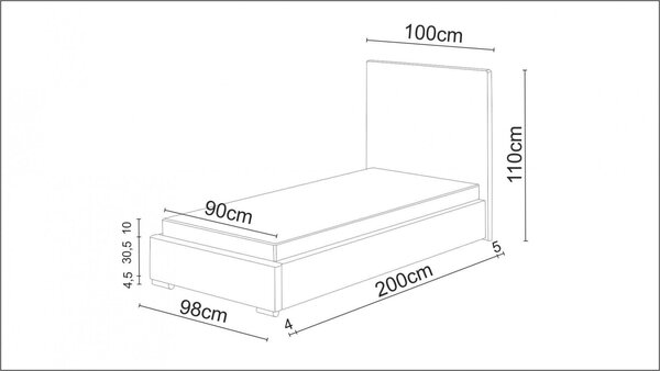 - Jednolůžková postel 90x200 FLEK 5 - černá