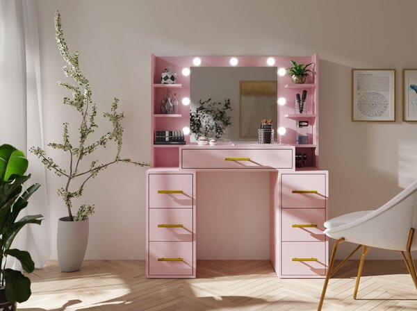 Toaletní stolek se zrcadlem BERTHA - marshmallow + LED osvětlení ZDARMA