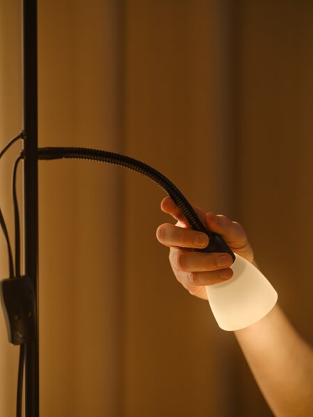 Nordlux 2512554003 Lauria, černá stojací lampa se čtecí lampičkou 1xE27 a 1xE14, výška 178cm