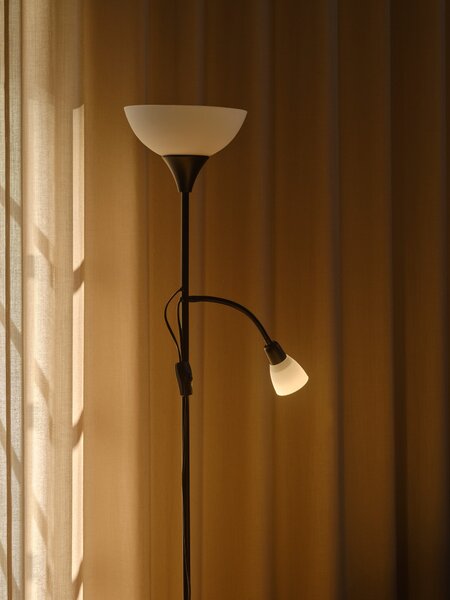 Nordlux 2512554003 Lauria, černá stojací lampa se čtecí lampičkou 1xE27 a 1xE14, výška 178cm