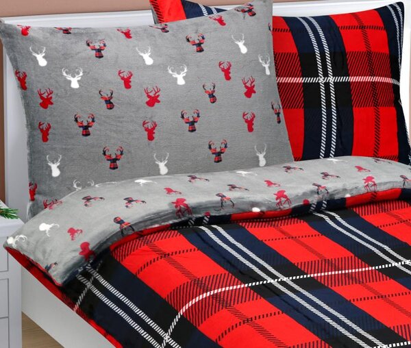 Povlečení mikroflanel oboustranné KÁRO/SOB - 140/200 + 70/90 cm