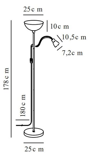 Nordlux 2512554003 Lauria, černá stojací lampa se čtecí lampičkou 1xE27 a 1xE14, výška 178cm