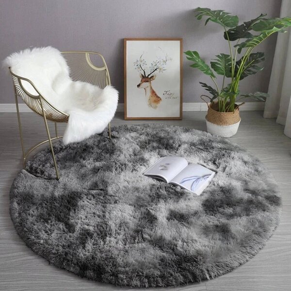 Kulatý huňatý Koberec Ombre Strado 120x120, ombrešedá (tmavě šedá)