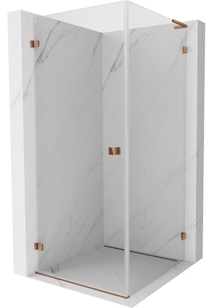 Mexen Lunar-B L výklopný sprchový kout levý 80 x 80 cm, čiré sklo, růžové zlato, 832L-080-080-60-00-L