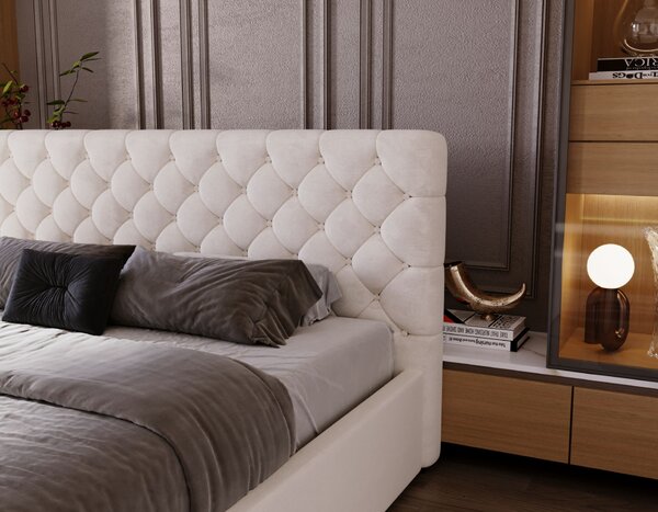Pohodlná čalouněná postel 140x200 MARLISA SLIM 1 s úložným prostorem - vanilková