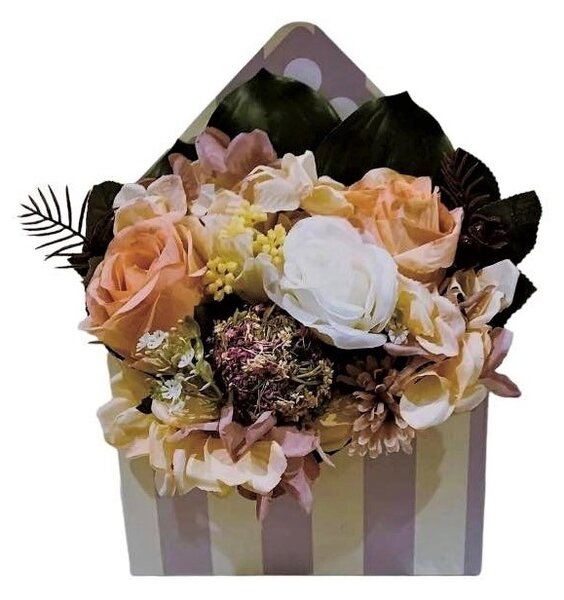 Flower box, obálka - aranžmá růže mix, v.30cm