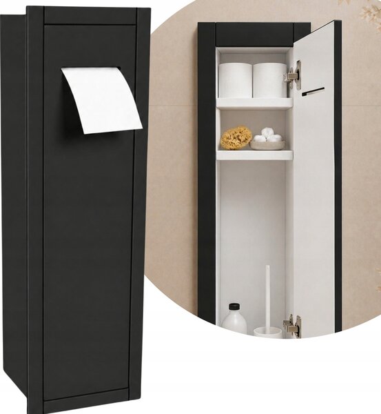 PODOMÍTKOVÁ SKŘÍŇKA WC 28x79 CM PUSH OPEN NA PAPÍR ČERNÁ MATNÁ PRAVÉ DVEŘE