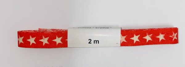 Stuha vánoční červená Bílé hvězdy 10mm x 2m (2,50 Kč/m)