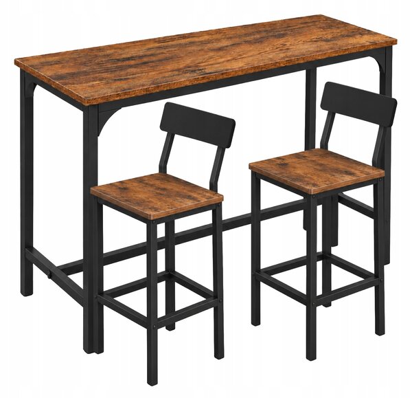 BAROVÝ SET stůl a 2 židle s opěradlem, industriální styl LOFT, HNĚDÝ