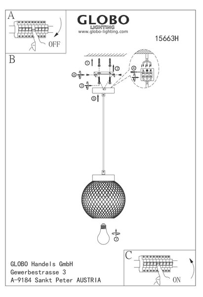ZÁVĚSNÉ SVÍTIDLO, 20/120 cm Globo - Online Only svítidla, Online Only