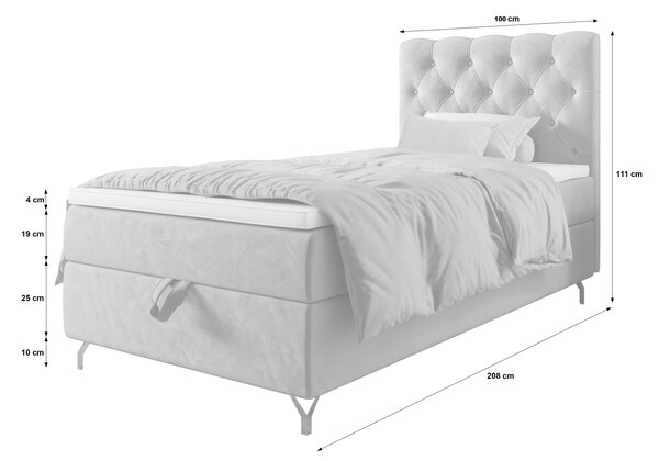 Čalouněná boxspringová postel 100x200 ADRIA 2 - tmavě šedá
