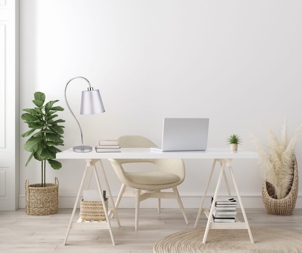 Stolní moderní lampička LUK - 1xE14, 40W, chromovaná / šedostříbrná