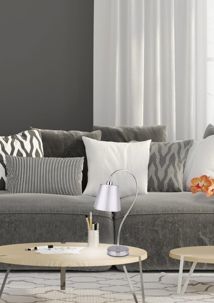 Stolní moderní lampička LUK - 1xE14, 40W, chromovaná / šedostříbrná