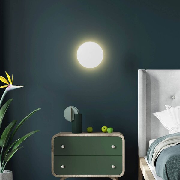 TK Lighting Nástěnné světlo Lunia New, bílé, Ø 20 cm, stmívatelný, Bílá / opál, Obývací pokoj / jídelna, kov