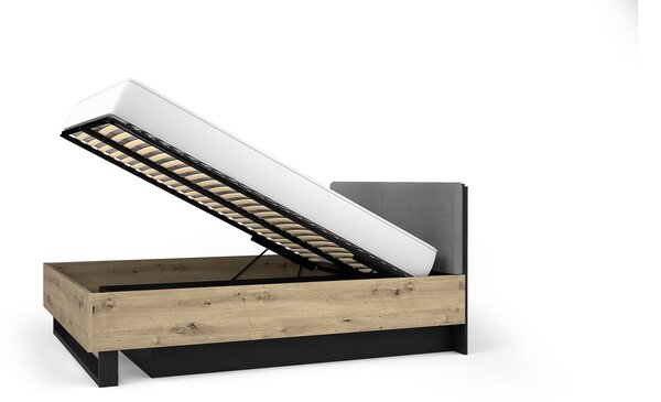 Dvojlůžková postel s úložným prostorem 160x200 SALAMINA - dub artisan / černá grafitová