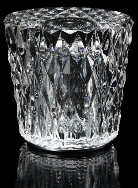 Ambientec Gacrux, bateriová lampička z křišťálového skla, LED 2000K dotykové stmívání, Ø8x8,2cm, IP66