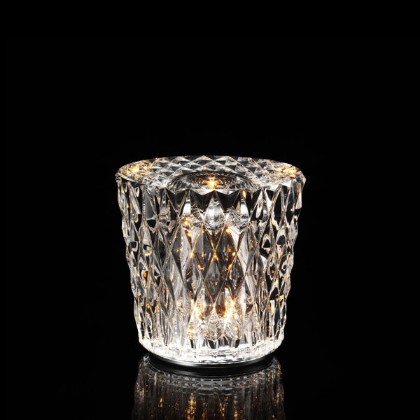 Ambientec Gacrux, bateriová lampička z křišťálového skla, LED 2000K dotykové stmívání, Ø8x8,2cm, IP66