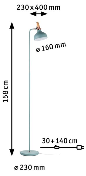 Paulmann 79654 Juna, zelená stojací lampa z kovu, mědi a dřeva, 1xE14, výška 158cm