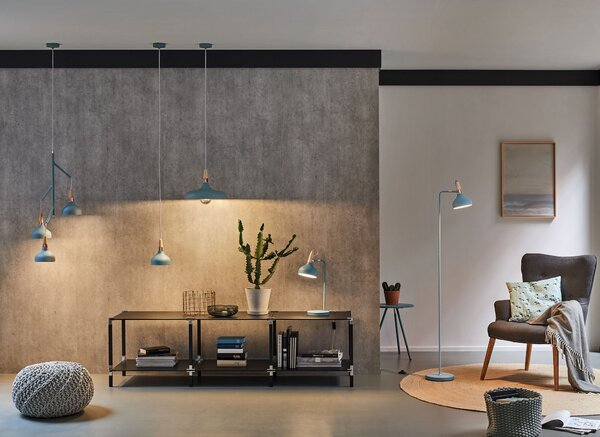 Paulmann 79651 Juna, zelená stolní lampa z kovu, mědi a dřeva, 1xE14, výška 51cm