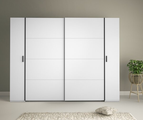 Velká šatní skříň 270 cm GIRADOT - bílá / černé úchyty