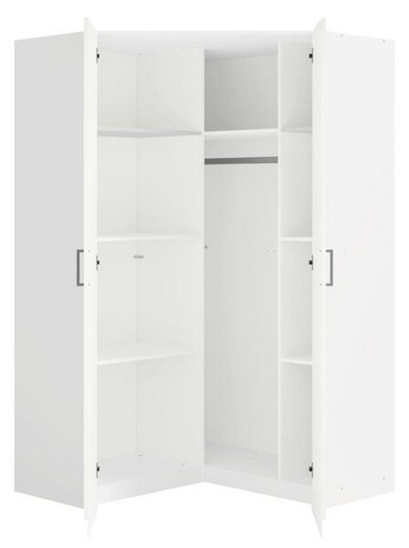 Rohová šatní skříň 117 cm CERETE 6 - bílá