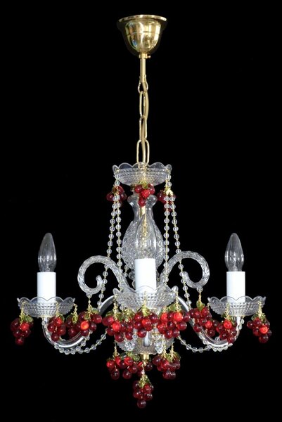 DBK GLASS 3-ramenný designový křišťálový lustr se skleněnými hrozny v granátově červené barvě 0167-3-GARNET-Gloss