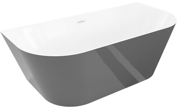 Mexen Oval Slim, volně stojící vana ke zdi, 170 x 80 cm, bílá-šedá, bílý přepad, 52661708062-20