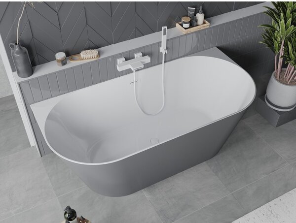 Mexen Oval Slim, volně stojící vana ke zdi, 170 x 80 cm, bílá-šedá, bílý přepad, 52661708062-20
