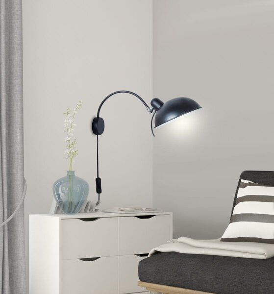Nástěnná čtecí lampa s vypínačem NORA - 1xE14, 40W, černá