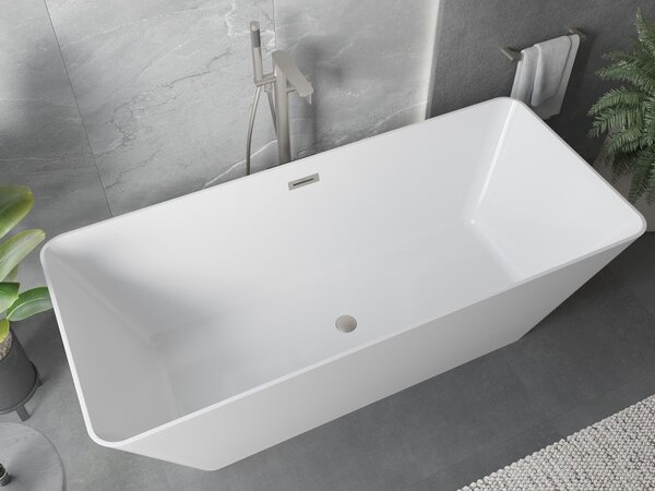 Mexen Velo Slim, volně stojící vana 170 × 75 cm, bílá lesklá, ocelový přepad, 52811707500-97