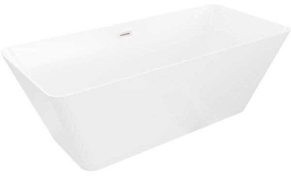 Mexen Velo Slim, volně stojící vana 170 × 75 cm, bílá lesklá, ocelový přepad, 52811707500-97