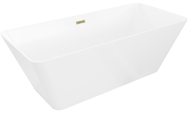 Mexen Velo Slim, volně stojící vana 170 × 75 cm, bílá lesklá, zlatý lesklý přepad, 52811707500-50