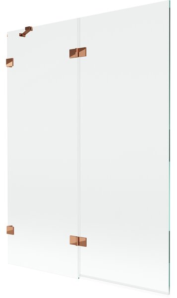 Mexen Lunar, 2-křídlová vanová zástěna levá 130 x 150 cm, čiré sklo, růžové zlato, 897-130-100-60-00-L