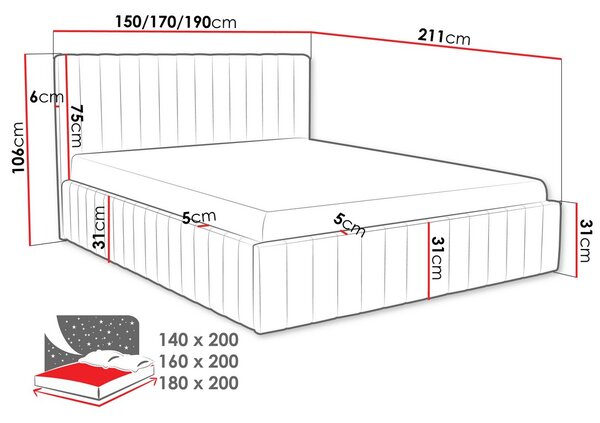 - Manželská postel s úložným prostorem 180x200 ONANCOK 1 - šedá