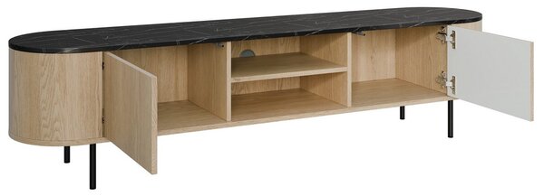 Široký TV stolek TANGIER - dub cremona / bílý mramor / zlatý
