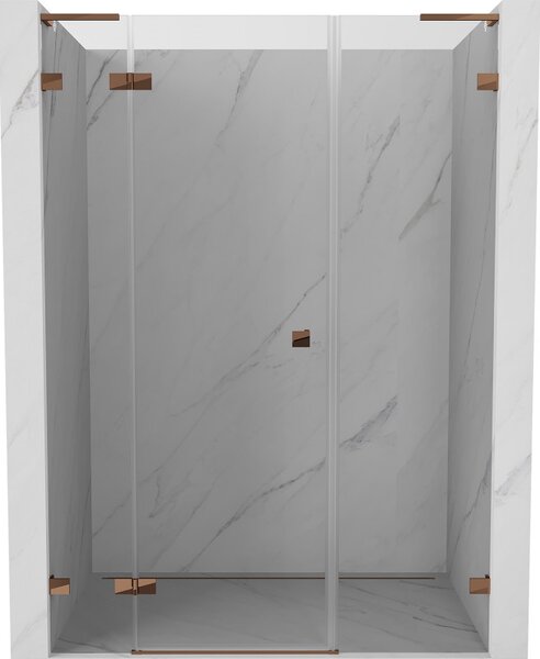 Mexen Lunar L, levé otočné sprchové dveře 150 cm, 8mm čiré sklo, růžové zlato profil, 834SL-150-050-60-00-L
