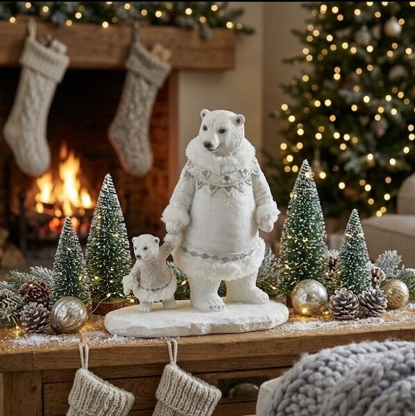 Okouzlující vánoční figurka polární medvědice s mládětem Polar Bear – 14*24*26 cm - J-Line by Jolipa