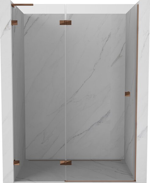 Mexen Lunar L, Otočné levé sprchové dveře 130 cm, 8mm čiré sklo, růžové zlato profil, 834L-130-000-60-00-L