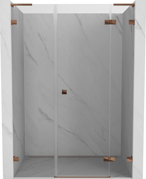 Mexen Lunar L, výklopné pravé sprchové dveře 125 cm, 8mm čiré sklo, růžové zlato profil, 834SL-125-050-60-00-P