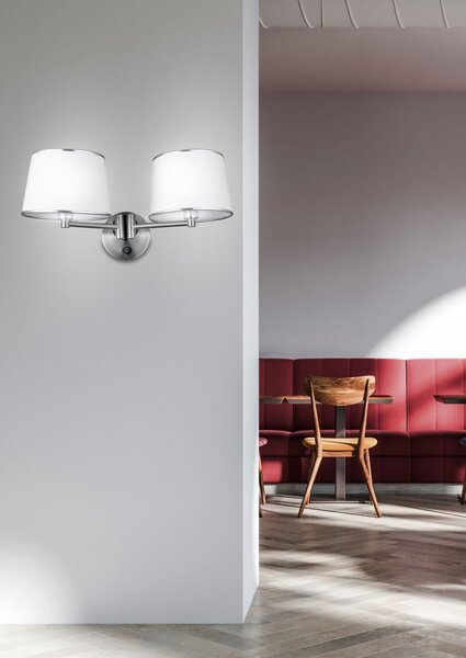 Nástěnná čtecí lampa s vypínačem IBIS - 2xE14, 40W, stříbrná / bílá