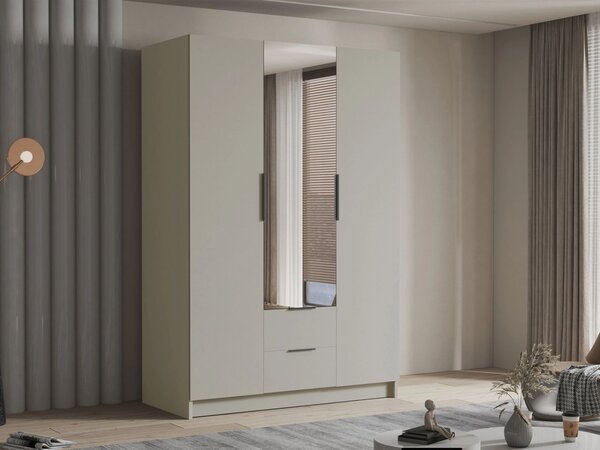 Vysoká šatní skříň 150 cm se zrcadlem MARILA - kašmír / černá