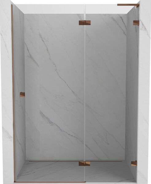 Mexen Lunar L, výklopné pravé sprchové dveře 130 cm, 8mm čiré sklo, růžové zlato profil, 834L-130-000-60-00-P